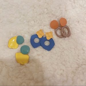 Contrast color geometric style earring set of 3 pieces